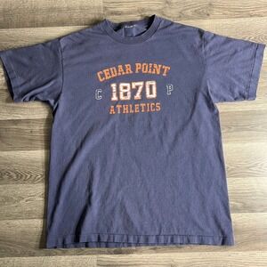 VTG Cedar Point Athletics T Shirt‎ Fits Large Faded Blue Amusement Park 1990s